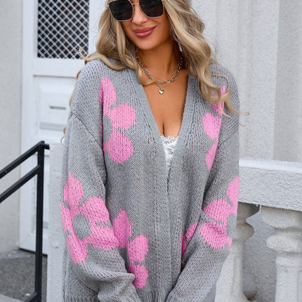Angel Wings Flower Open Front Long Sleeve Cardigan