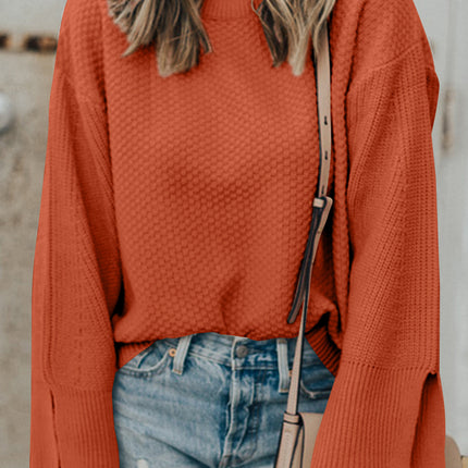 Textured Round Neck Long Sleeve Sweater