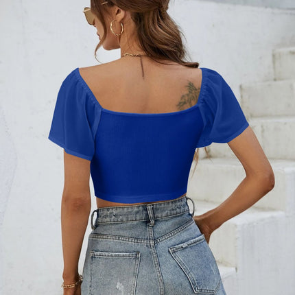 Drawstring Short Sleeve Crop Top