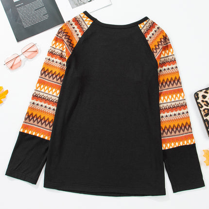 Printed Round Neck Raglan Sleeve Blouse - Vickie Lynn's