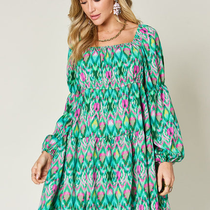 Double Take Full Size Printed Long Sleeve Dress