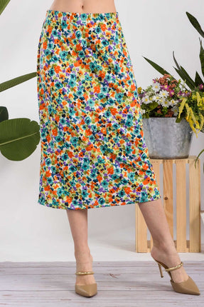 Celeste Full Size Floral A-Line Midi Skirt