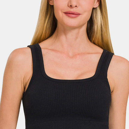 Zenana Ribbed Seamless Tank with Pads