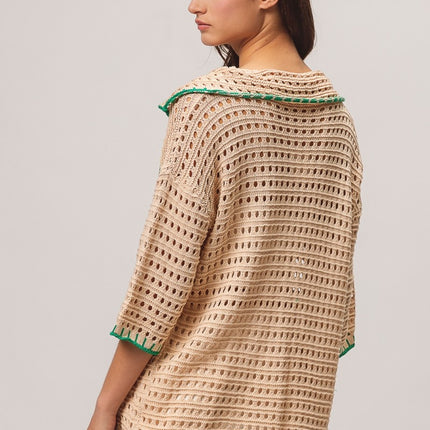 BiBi Edge Stitched Cactus Patch Sweater Cardigan