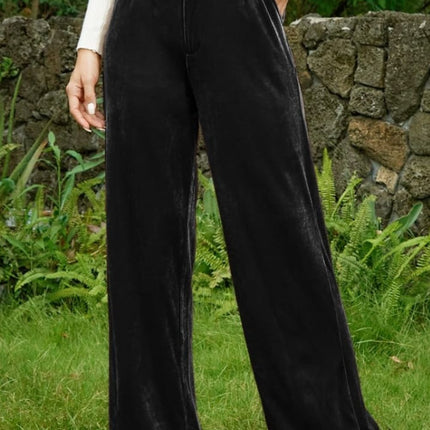 Velvet Wide Leg Pants with Pockets