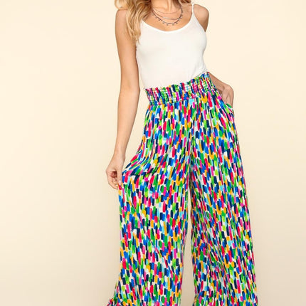 Haptics Smocked Waist Abstract Print Pants