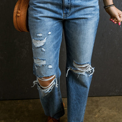 Distressed Raw Hem Jeans with Pockets