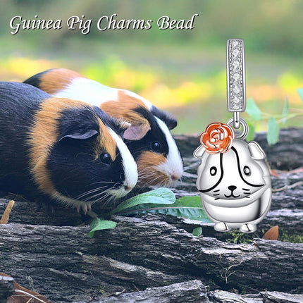 925 Sterling Silver Rose Flower Guinea Pig Charm Pendant for Bracelets Necklaces's