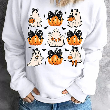 Pumpkin & Ghost Round Neck Long Sleeve Sweatshirt