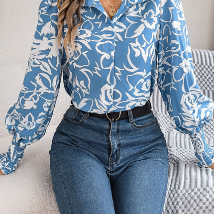 Printed Collared Neck Lantern Sleeve Shirt