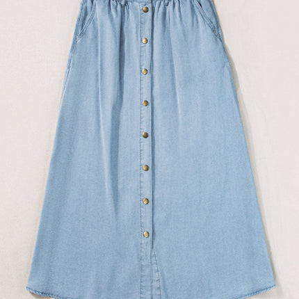 Snap Down High Waist Denim Skirt