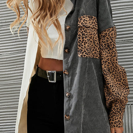 Leopard Button Up Drop Shoulder Jacket