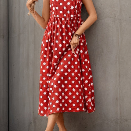 Printed V-Neck Sleeveless Midi Dress