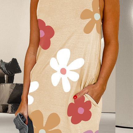 Pocketed Printed Round Neck Tank Dress