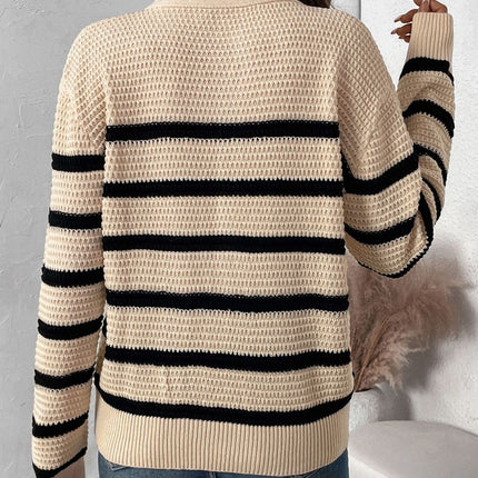 Perfee Striped Half Button Long Sleeve Sweater