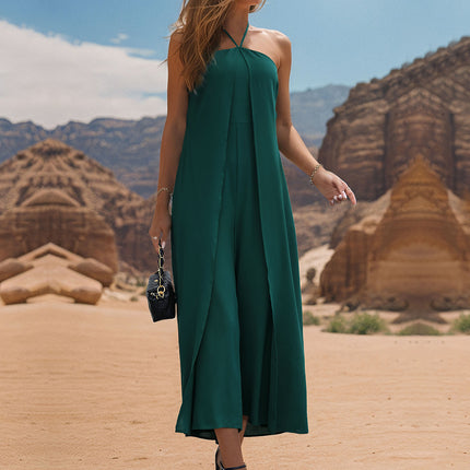Layered Halter Neck Wide Leg Jumpsuit