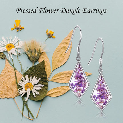925 Sterling Silver Purple Floral Cubic Zirconia-Shaped Drop Earrings