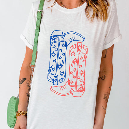 Boot Graphic Round Neck Short Sleeve T-Shirt