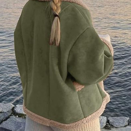 Fuzzy Collared Neck Long Sleeve Jacket