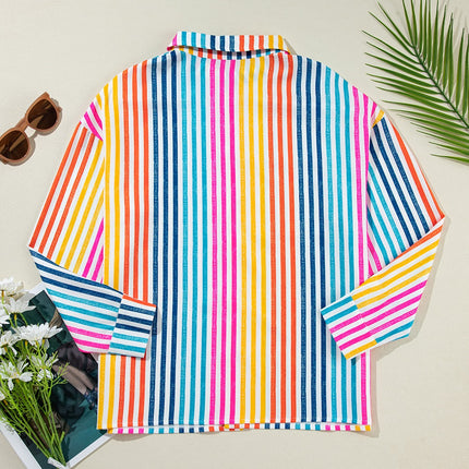 Striped Collared Neck Long Sleeve Shirt