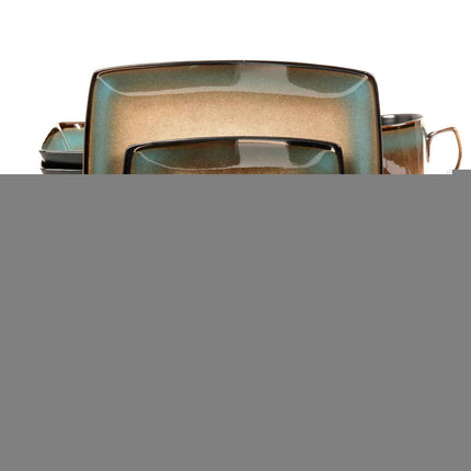 Gibson Elite Tequesta 16-Piece Square Dinnerware Set, Taupe