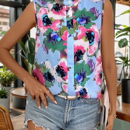 Printed Round Neck Sleeveless Blouse