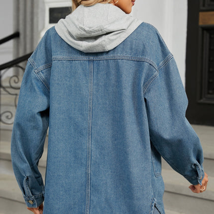 Removable Hood Button Up Long Sleeve Denim Jacket