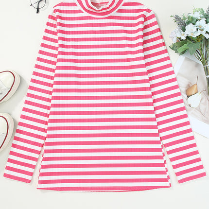 Double Take Striped Mock Neck Long Sleeve Top