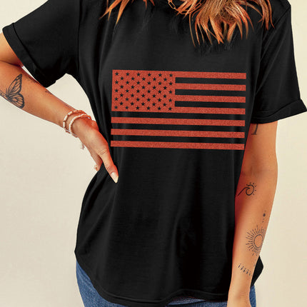 US Flag Round Neck Short Sleeve T-Shirt