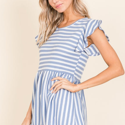 BOMBOM Striped Round Neck Blouse