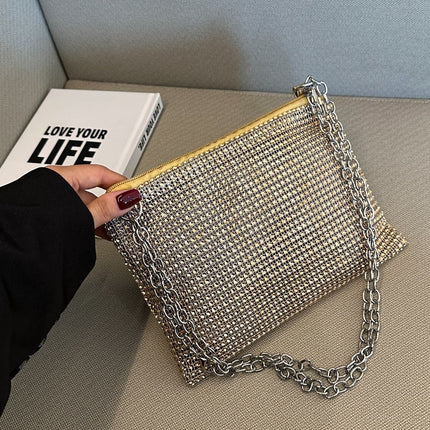 Rhinestone Polyester Chain Crossbody Bag