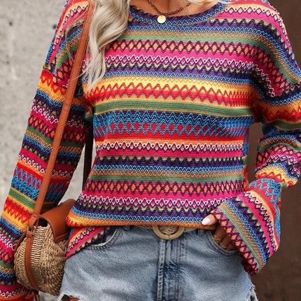 Contrast Round Neck Long Sleeve Top