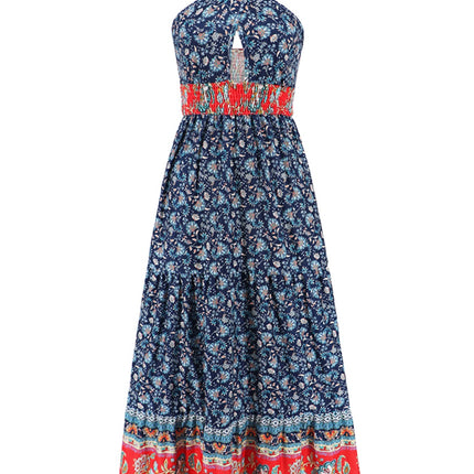 Smocked Printed Halter Neck Dress