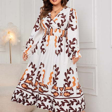 Honey Plus Size Printed Surplice Flounce Sleeve Dress