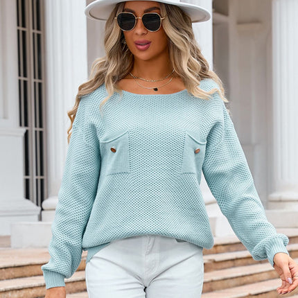 Decor Button Drop Shoulder Knit Top