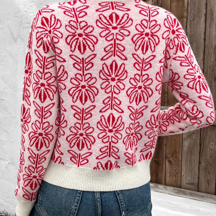 Flower Round Neck Long Sleeve Sweater