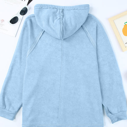 Exposed Seam Zip Up Long Sleeve Drawstring Hoodie