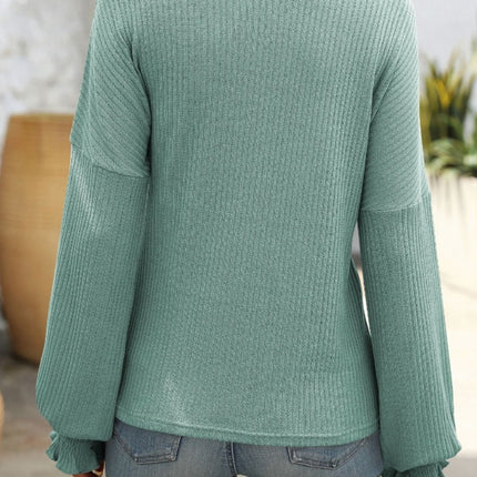 Ribbed Round Neck Long Sleeve T-Shirt - Vickie Lynn's