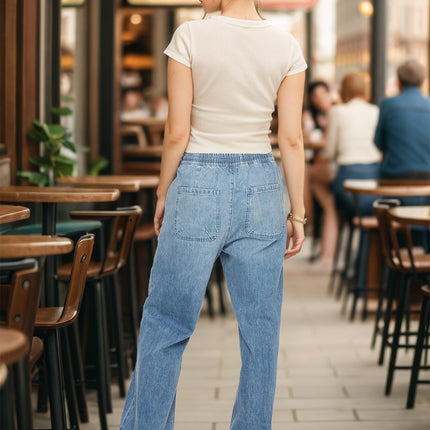 Drawstring Straight Jeans with Pockets