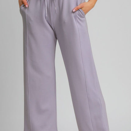 Umgee Drawstring Elastic Waist Wide Leg Pants