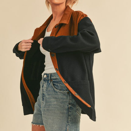 Aemi + Co Two Tone Button Up Jacket with Pockets