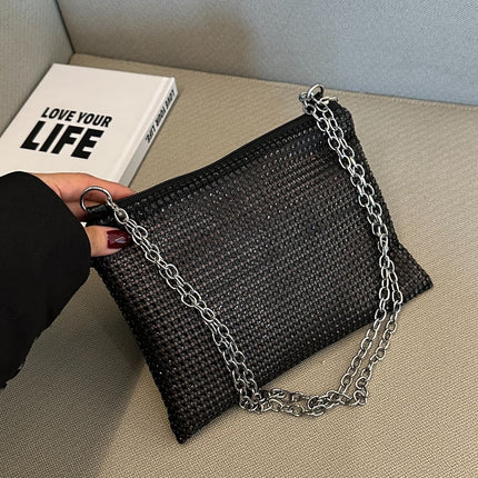 Rhinestone Polyester Chain Crossbody Bag