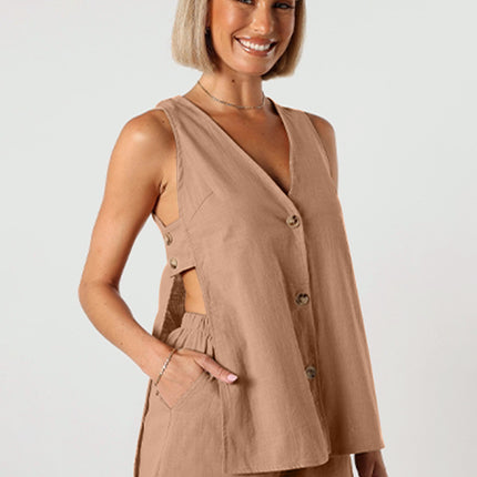 Full Size Button Up Top and Shorts Set