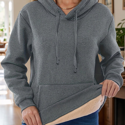 Drawstring Long Sleeve Hoodie with Kangaroo Pocket