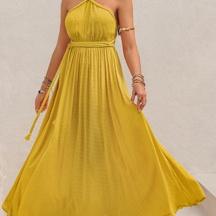 Swiss Dot Backless Sleeveless Maxi Dress