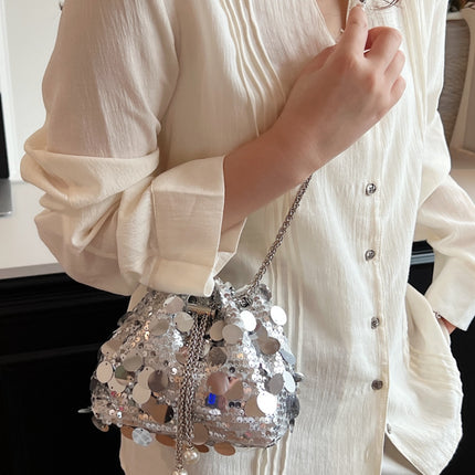 Drawstring Sequin Crossbody Bag