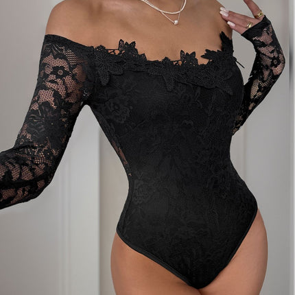 Perfee Lace Off-Shoulder Long Sleeve Bodysuit