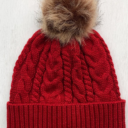 Cable-Knit Cuffed Hat with Pom-pom