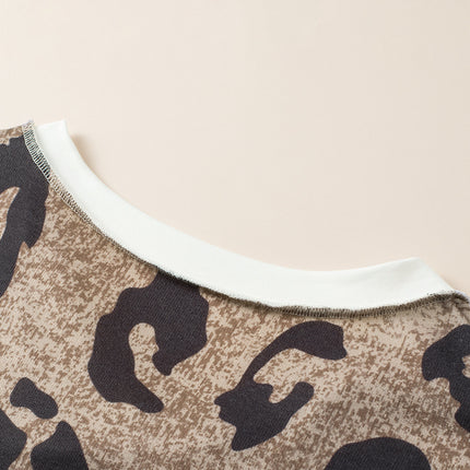 Leopard V-Neck Long Sleeve Blouse