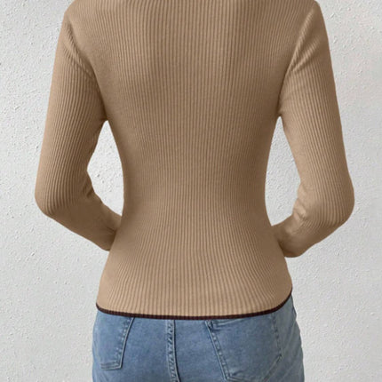 Contrast Trim Long Sleeve Knit Top